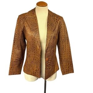 Vintage Tan Brown Crocodile Leather Blazer Jacket Coat Croc Fall Boho Festival